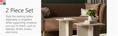 Amazon.com: Square Fluted Nesting Coffee Table - Low Profile 2 Piece Square Coffee Table Set ...