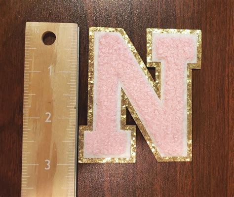3 Inch Pink Chenille Varsity Letter with Gold Glitter Border Letter N 0011 | eBay