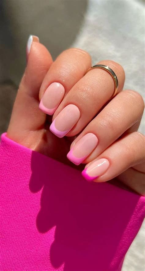 40 Cute & Coloured French Tip Nails : Pink Round Square French Tip Nails