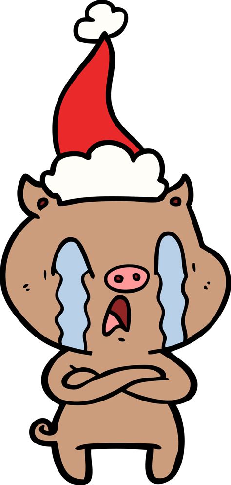 crying pig line drawing of a wearing santa hat 8704450 Vector Art at Vecteezy