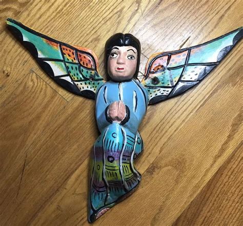 Vintage Mexican Christmas Angel Folk Art Colorful Hand carved Wood ...