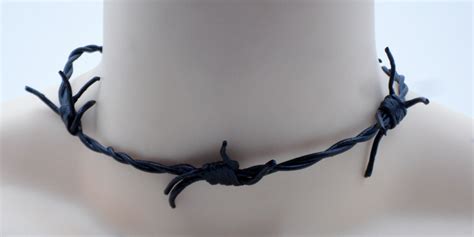 Black Leather Barbed Wire Necklace - Etsy