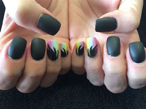 Matte Black with Rainbow Accent Nails | Nails, Accent nails, Nail art