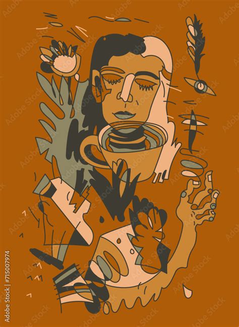 Vector illustration for coffee lovers and enthusiasts. Creative surreal illustration. Line art ...