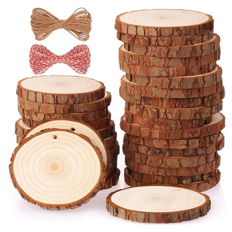 Buy Fuyit Natural Wood Slices 30 Pcs 6-7cm Drilled Hole Unfinished Log ...