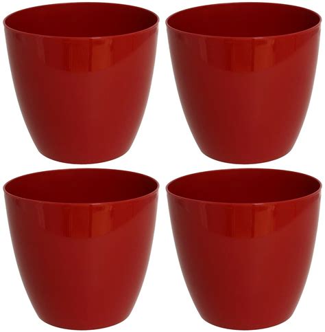 Set of 4 Round Medium Plant Pots Indoor Outdoor 15cm Red Planter Flower Pot | eBay