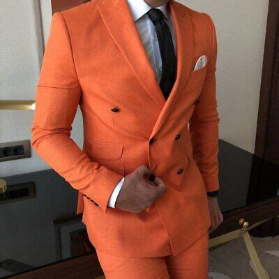 3 Piece Men's Slim Fit Suit Orange Party Prom Groom Tuxedo Wedding Suits Custom | eBay