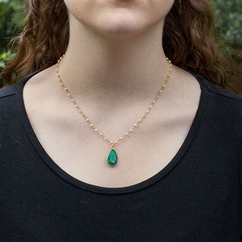 Pearl Beaded Emerald Teardrop Necklace By Rochejewels | notonthehighstreet.com