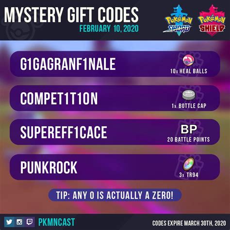 A new set of Mystery Gift Codes to redeem! Thank you PKMNcast for ...