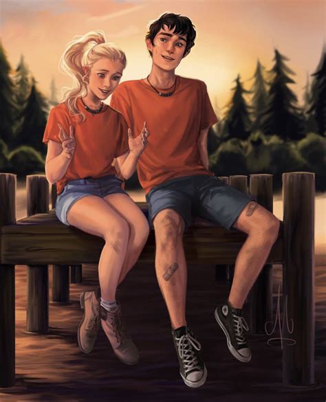 Percy and Annabeth - A Painting of Two People Sitting on a Bench