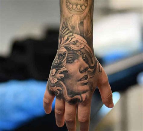 Tattoo 3D angel face on Hand - Ideas Tattoo Designs | Hand tattoos ...