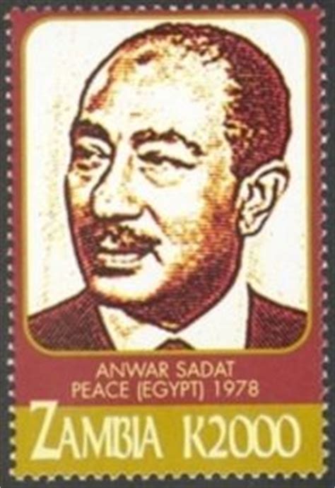 Stamp: Anwar Sadat - Peace (Egypt) 1978 (Zambia) (Nobel Prize Winners) Mi:ZM 1353,Sn:ZM 965d,Yt ...