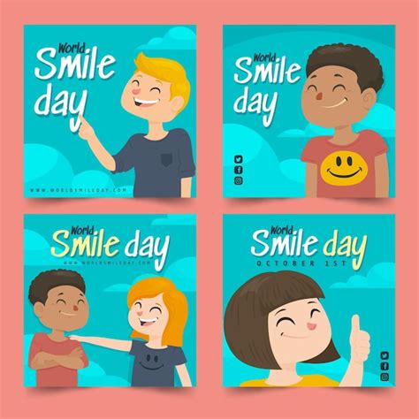 Free Vector | Hand drawn flat world smile day instagram posts collection