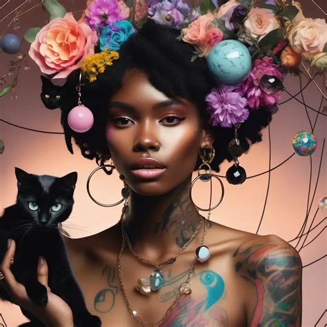 Modern High Fashion Model Embracing a Black Cat with Ethereal Crystal Orbs | MUSE AI