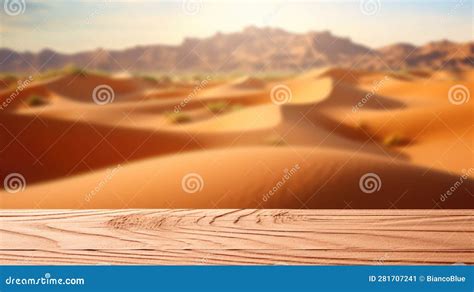 The Empty Wooden Brown Table Top with Blur Background of Desert Dune Mountain. Exuberant. Stock ...