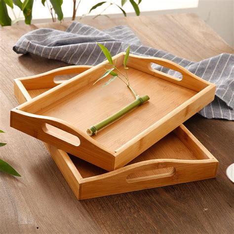 Rectangular Bamboo Serving Tray with Handles | Bamboo Mix