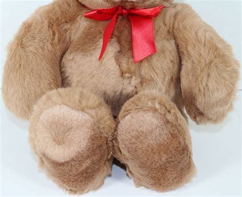 Vintage GUND LARGE BROWN TEDDY BEAR WEARING RED BOW Stuffed Plush SOFT TOY Cute - Gund