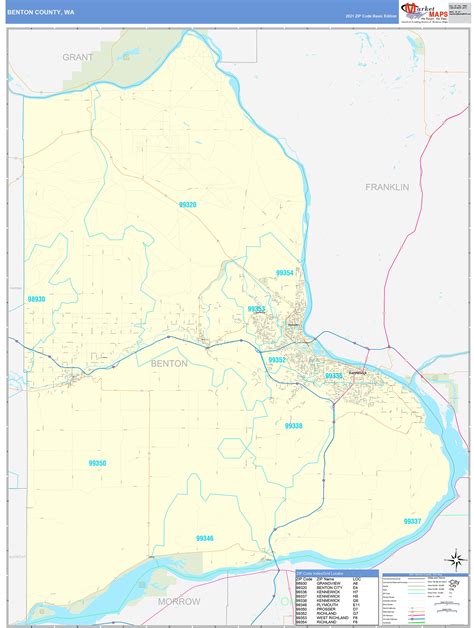 Benton County, WA Zip Code Wall Map Basic Style by MarketMAPS - MapSales