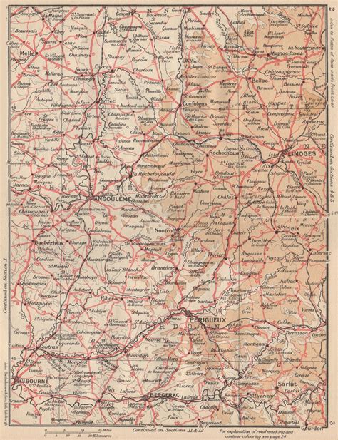 PERIGORD-LIMOUSIN. Périgueux Angoulême Bergerac Dordogne Charente 1954 old map