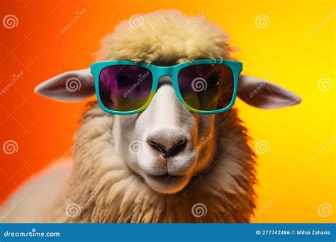 Funny Sheep Wearing Sunglasses in Studio with a Colorful and Bright Background. Generative AI ...