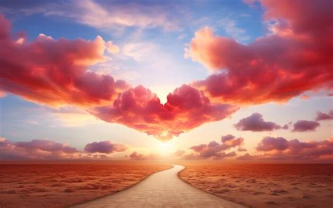 Premium AI Image | Red heart shaped clouds at sunset Beautiful landscape