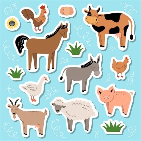 Premium Vector | Set of cute farm animals stickers