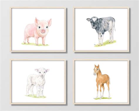 Farm Nursery Art Farm Animal Print Set of 4 Baby Animal | Etsy