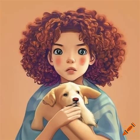 Studio ghibli character with a magical golden retriever