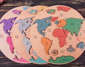Kids Puzzle World Map Puzzle, Educational Toy, Wooden Puzzle, Map Puzzle Wooden, Animal World ...