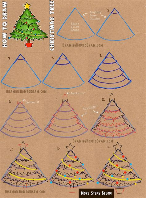 How to Draw a Christmas Tree with Simple Step by Step Tutorial – How to ...