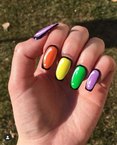 70 Pop Art Nails For A Fun Look — Rainbow Square-Shaped Pop Art Nails