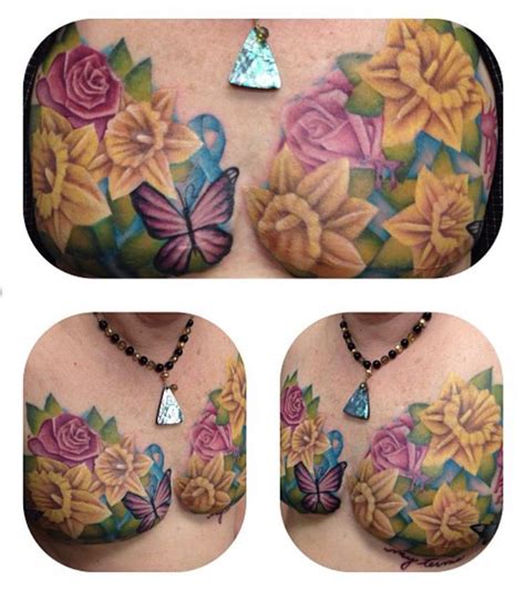 Beautiful floral flowers double mastectomy tattoo by female artist Amanda creek located in Oak ...