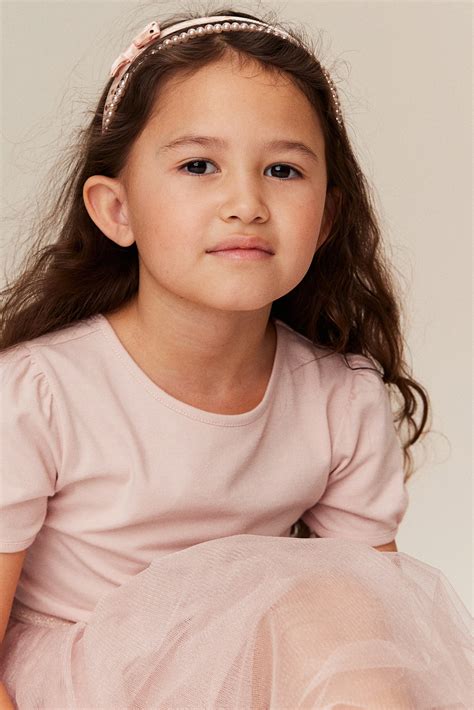 Tulle-skirt dress with puff sleeves - Round neck - Short sleeve - Light pink - Kids | H&M GB