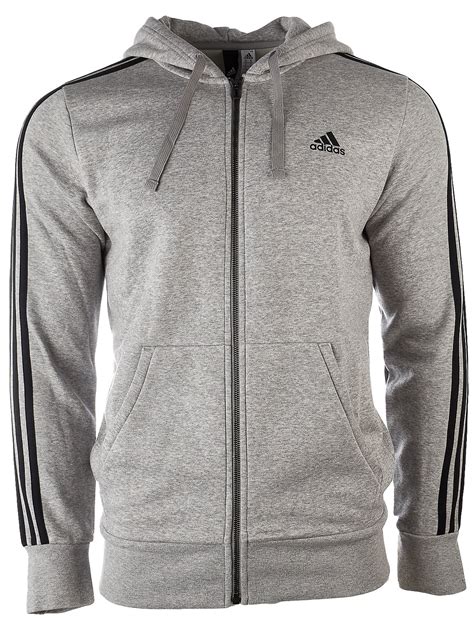 Adidas Essentials 3-Stripe Full Zip Fleece Hoodie - Medium Grey Heather ...