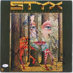 1977 Styx "The Grand Illusion" Record Album Cover Signed By (4) With Tommy Shaw, James Young ...