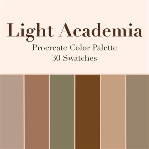 Light Academia Procreate Color Palette, 30 Swatches, Instant Download - Etsy | Aesthetic light ...