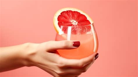 Premium AI Image | A woman's hand holding a wine glass with a grapefruit slice on it.