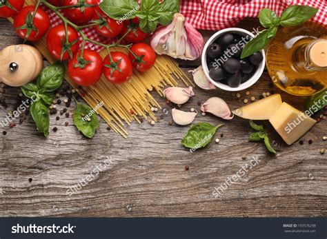 Italian Food Ingredients On Wooden Background Stock Photo 193576298 ...