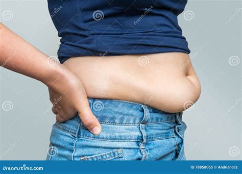 Overweight Woman in Jeans and Fat on Hips and Belly Stock Image - Image of overweight, person ...