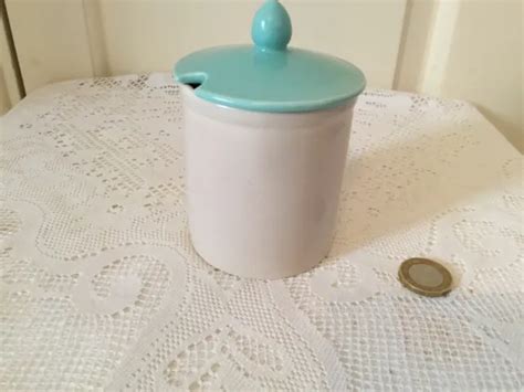 VINTAGE POOLE POTTERY Twintone Ice Green & Mushroom Preserve Pot / Jam Pot $12.57 - PicClick