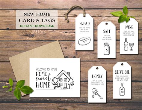 Home Sweet Home Card & Tags. Instant Download Printable. Bread Salt Wine. Traditional ...