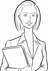 Whiteboard Drawing  Happy Business Woman With Folder Stock Vector sketch template