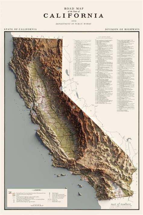 Antique Map of California with Roads and Major Cities