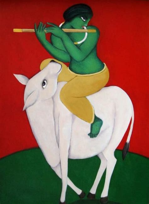 Krishna on cow..a moderne painting! | Indian folk art