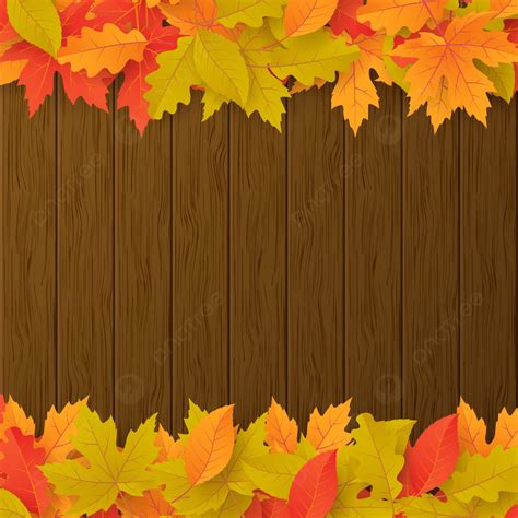 Autumn Vector Background With Fall Leaves On Brown Wooden Board ...