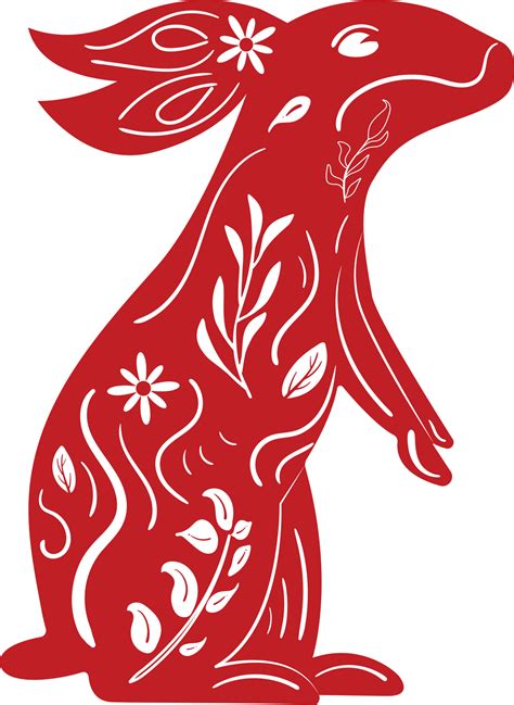 Chinese New Year Zodiac Red Rabbit with White Floral Ornament 12894298 PNG