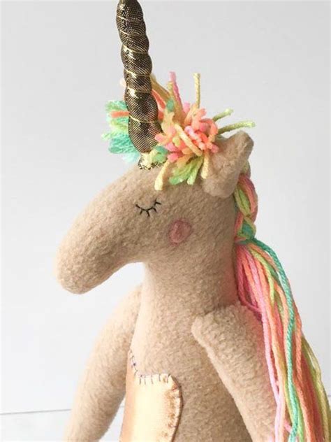 Unicorn Plush Doll Beige Gold Rainbow Unicorn Stuffed Handmade - Etsy ...