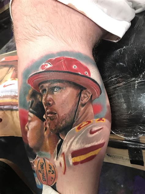 A kelce portrait I did tonight on a chiefs fan..there more photos at jeremytaylortattooartist on ...