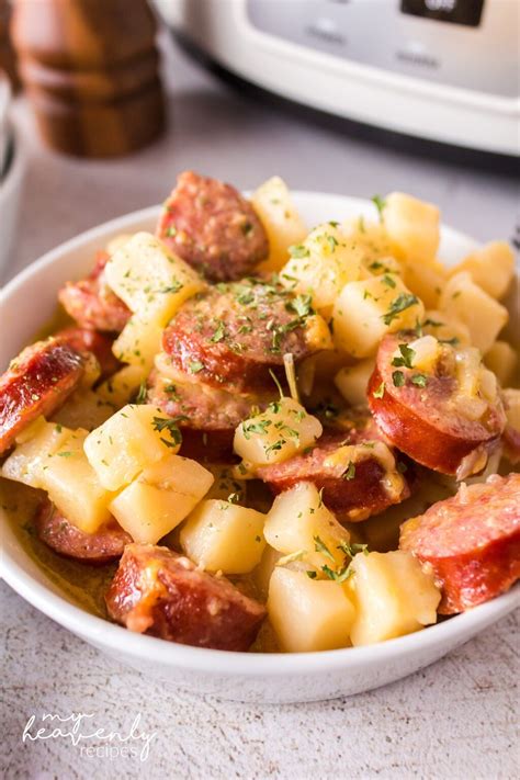 Crockpot Cheesy Potatoes and Kielbasa - My Heavenly Recipes