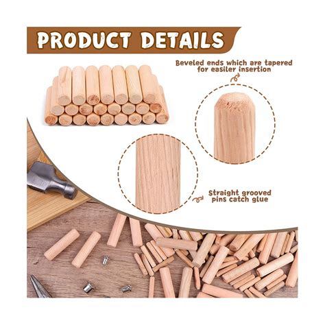 Wood Dowel Pins, Wood Dowels Sizes, Fluted Wooden Dowel Pins for Furniture Crafts Woodworking ...